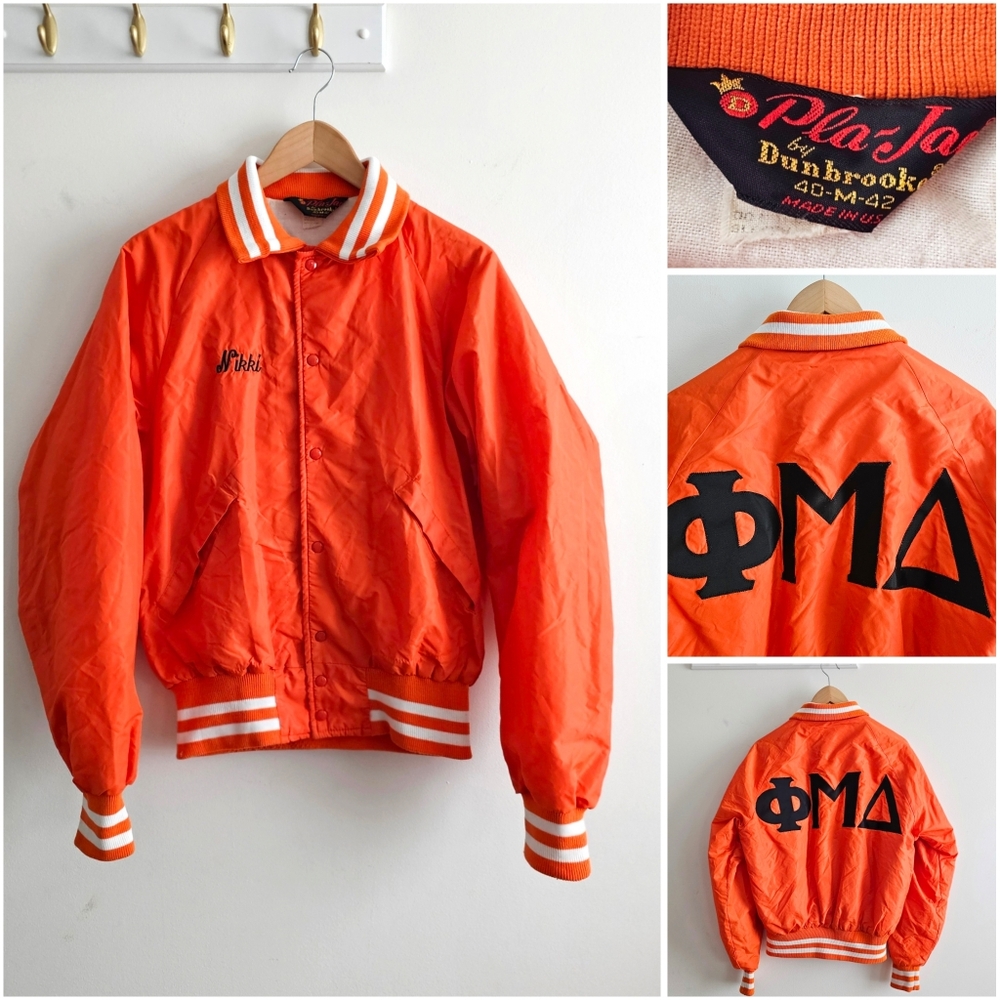 Rare Vintage Phi Mu Delta Fraternity Varsity Bomber Jacket 80s Dunbrooke Pla-Jac